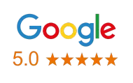 Google logo with 5.0 stars rating.