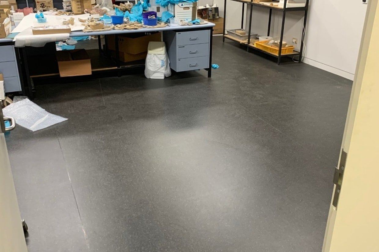 Interior of a Room With a Dark Floor, a Desk With Items, and Shelves — Ozwide Flooring In Ciccone, NT