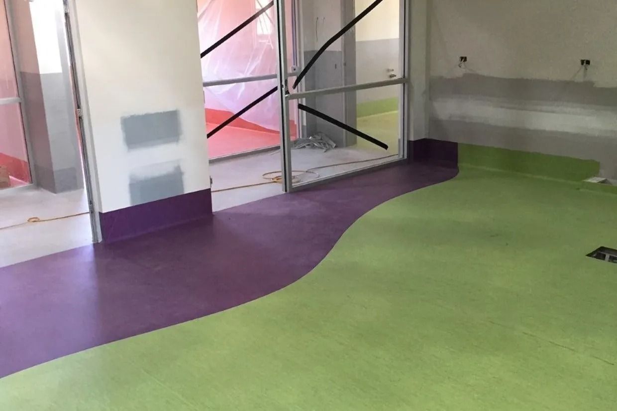 Purple and Green Flooring in a Room With a Wavy Transition — Ozwide Flooring In Ciccone, NT