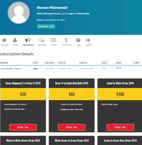 A screenshot of steven pilchowski 's subscription details page