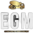EGM Concrete Specialists logo with a gold cement mixer truck above large gray letters