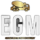 EGM Concrete Specialists logo with a gold cement mixer truck above large gray letters