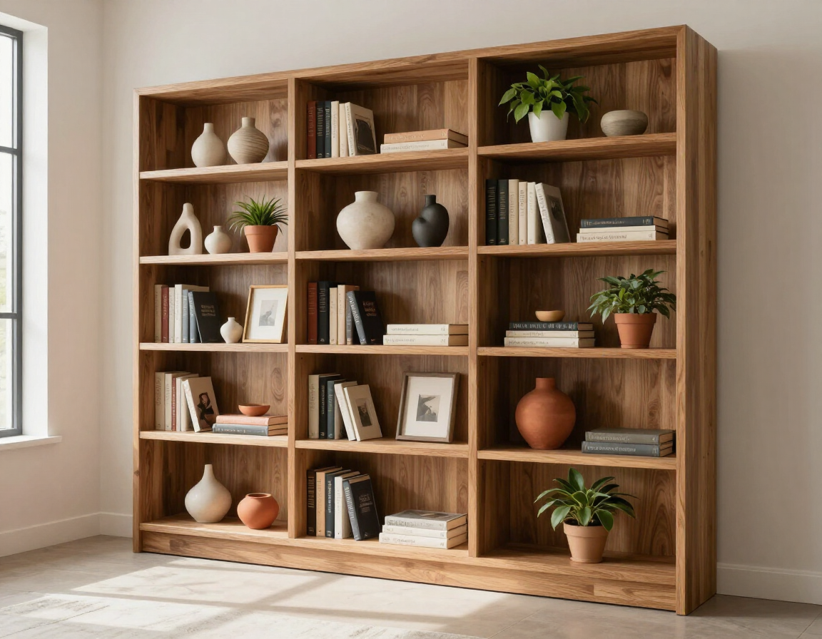 Estantería americana de madera en un ambiente contemporáneo.