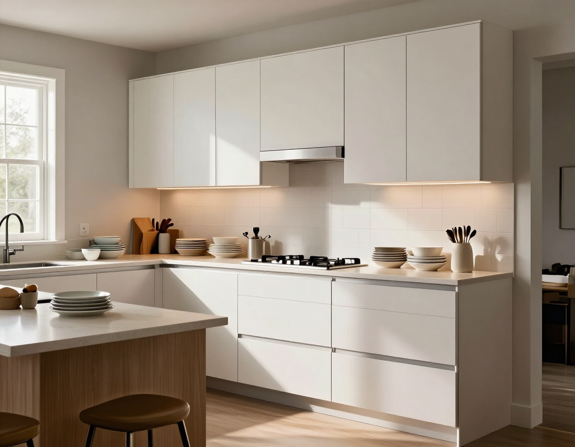 Muebles de cocina americanos con acabados limpios y modernos.