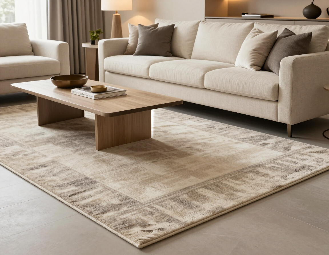 Alfombra decorativa en un salón contemporáneo y cálido.
