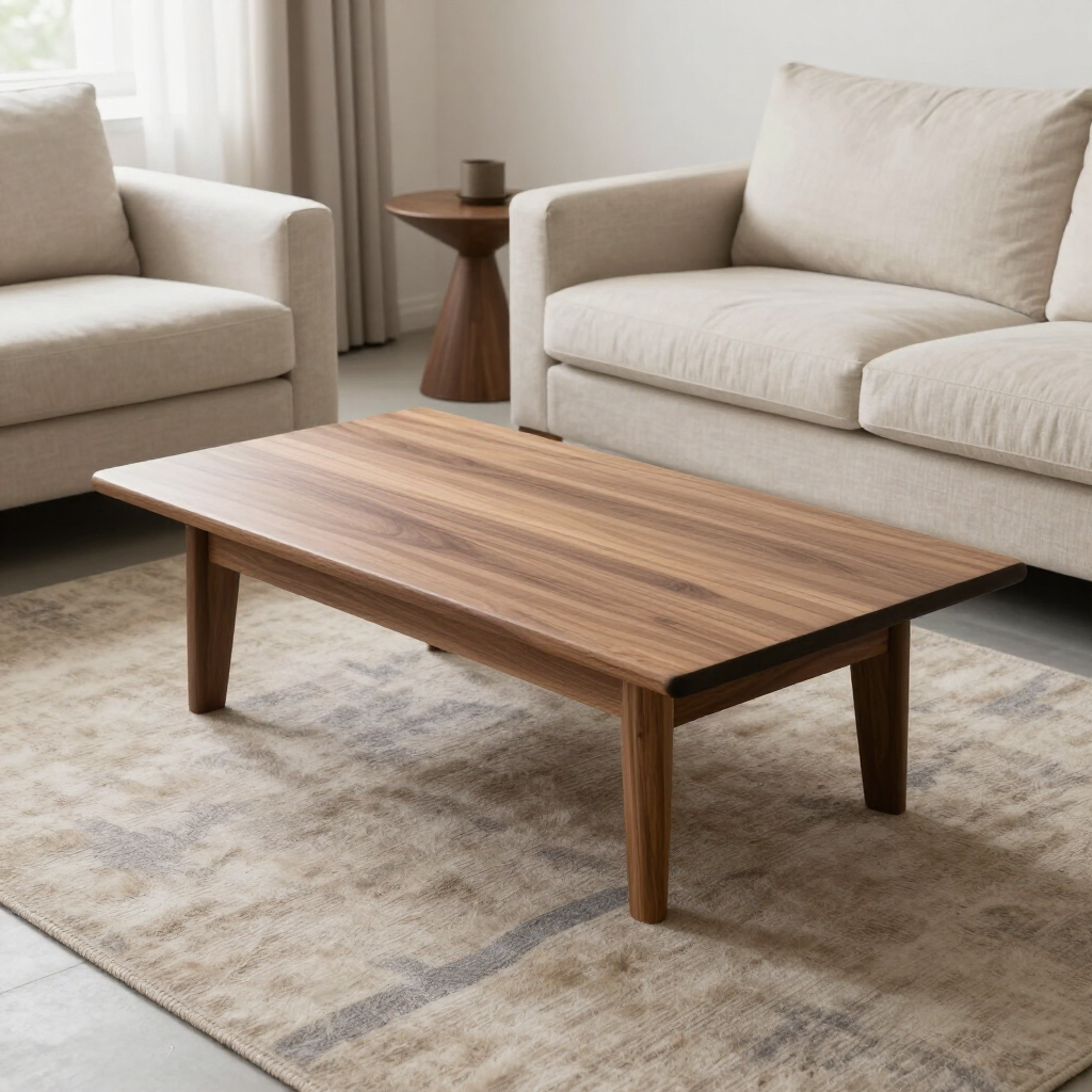 Mesa de centro con alfombra y sala de estar de estilo contemporáneo.