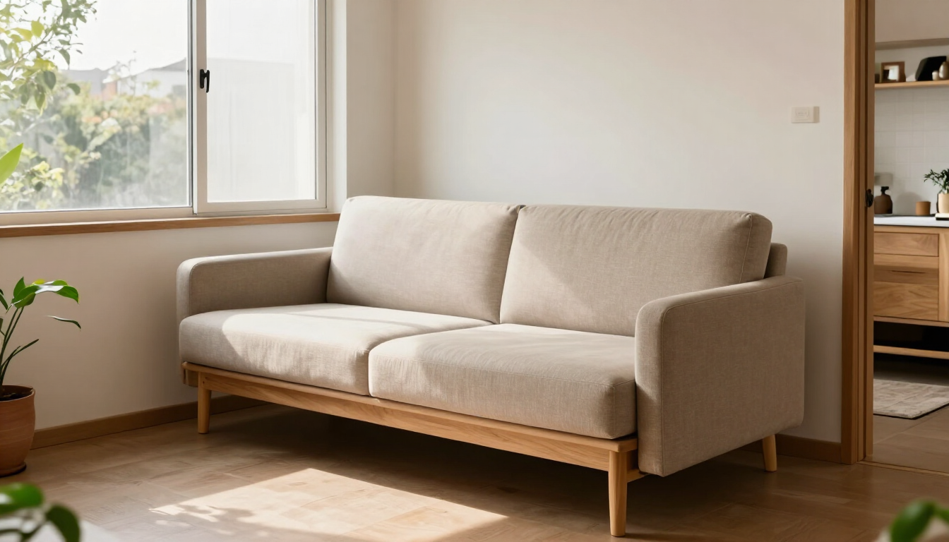 Sillón cama compacto junto a una ventana en un departamento pequeño