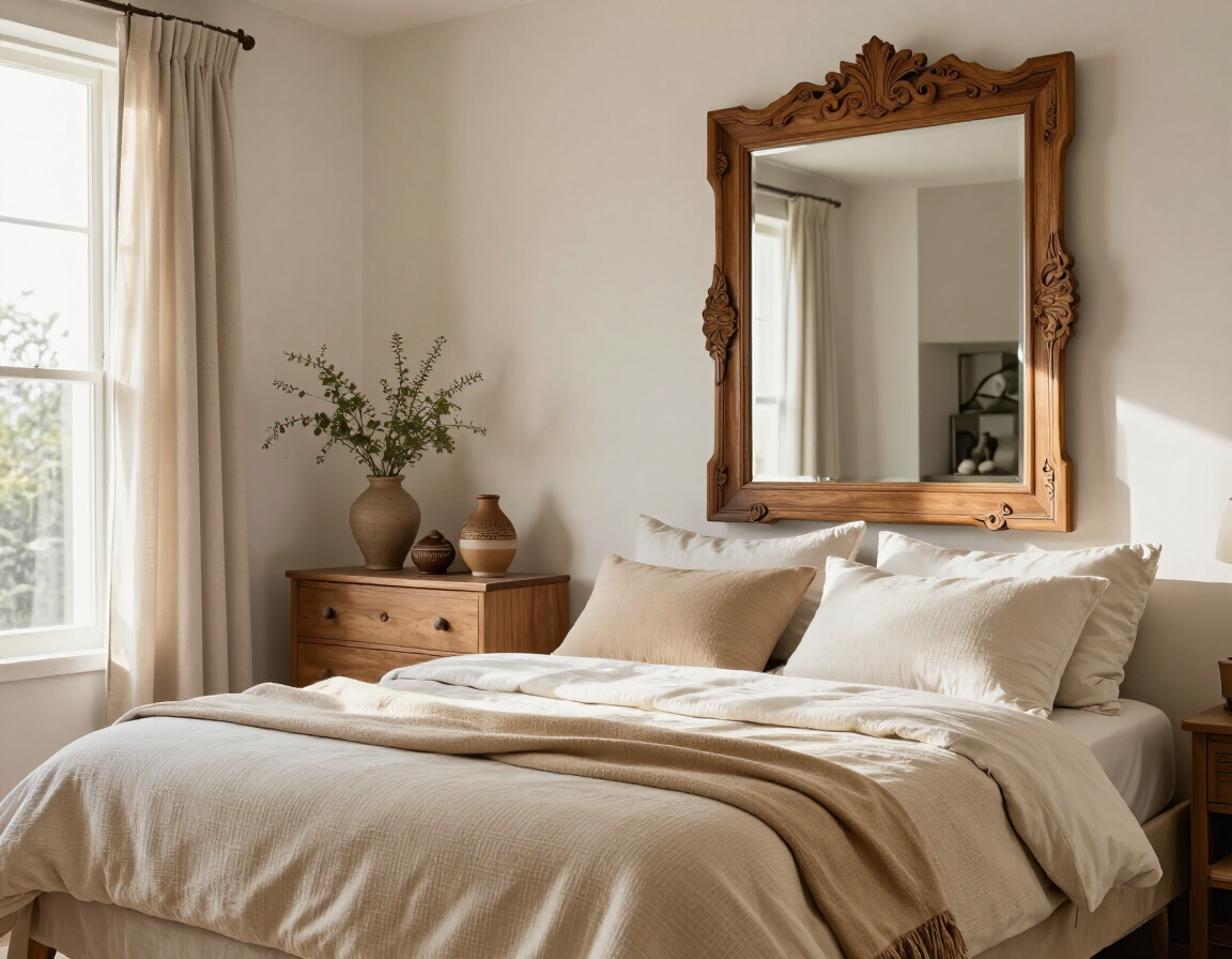 Espejo decorativo en dormitorio luminoso