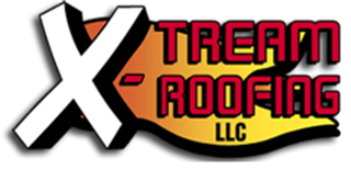 X-Tream Roofing LLC logo with red and black text and a stylized white X on a yellow swoosh