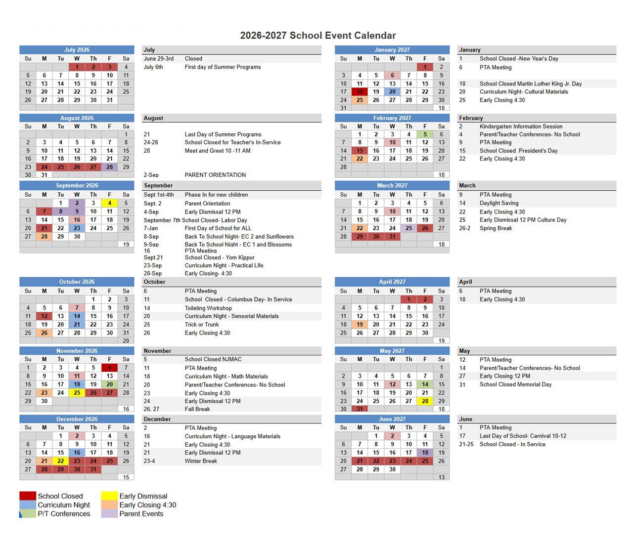 2026 - 2027 calendar
