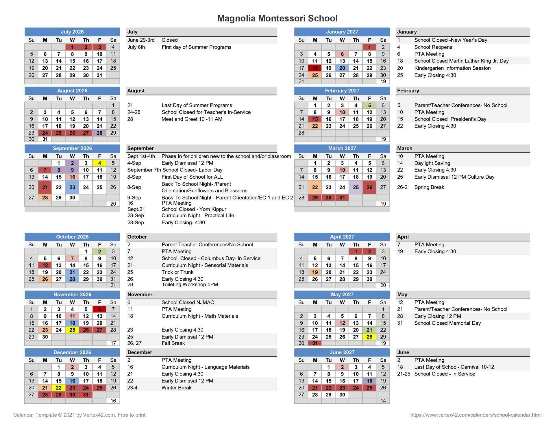 2026 - 2027 calendar