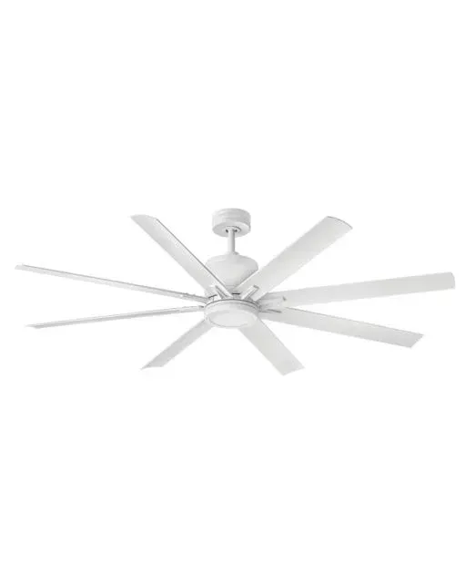 White ceiling fan with eight blades.
