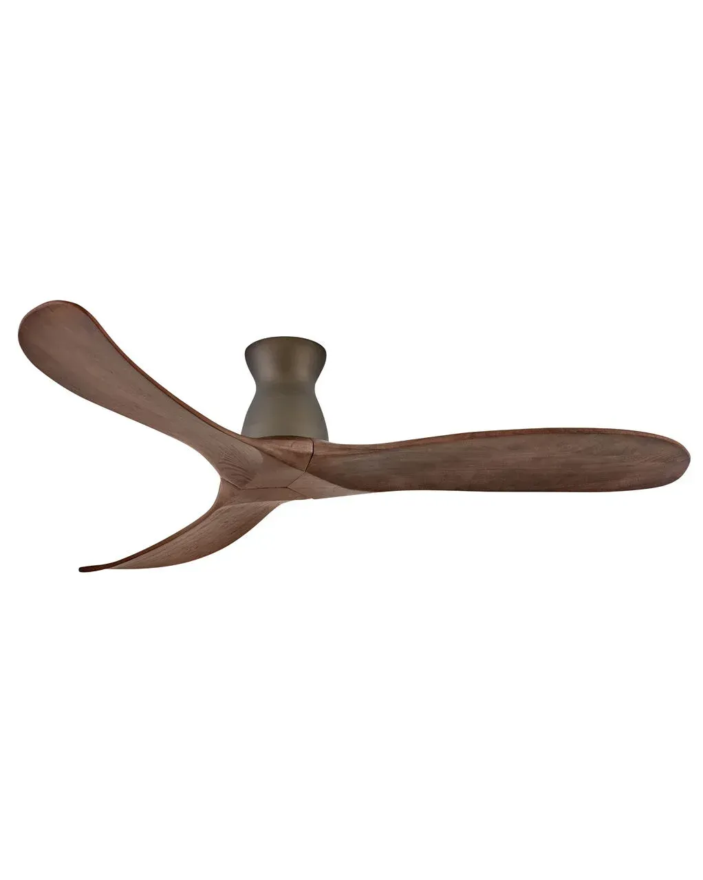 Brown ceiling fan with three curved blades.