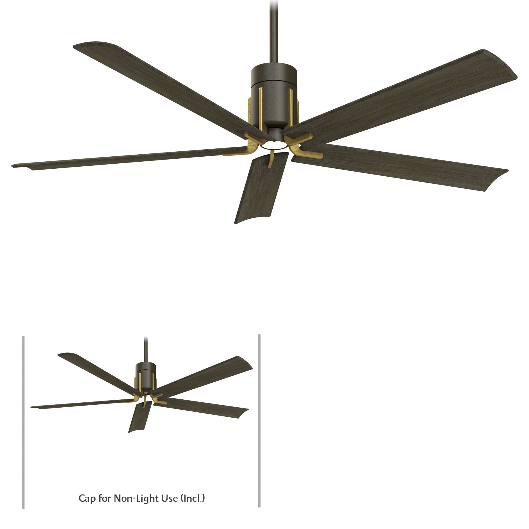 Dark bronze ceiling fan with six blades.