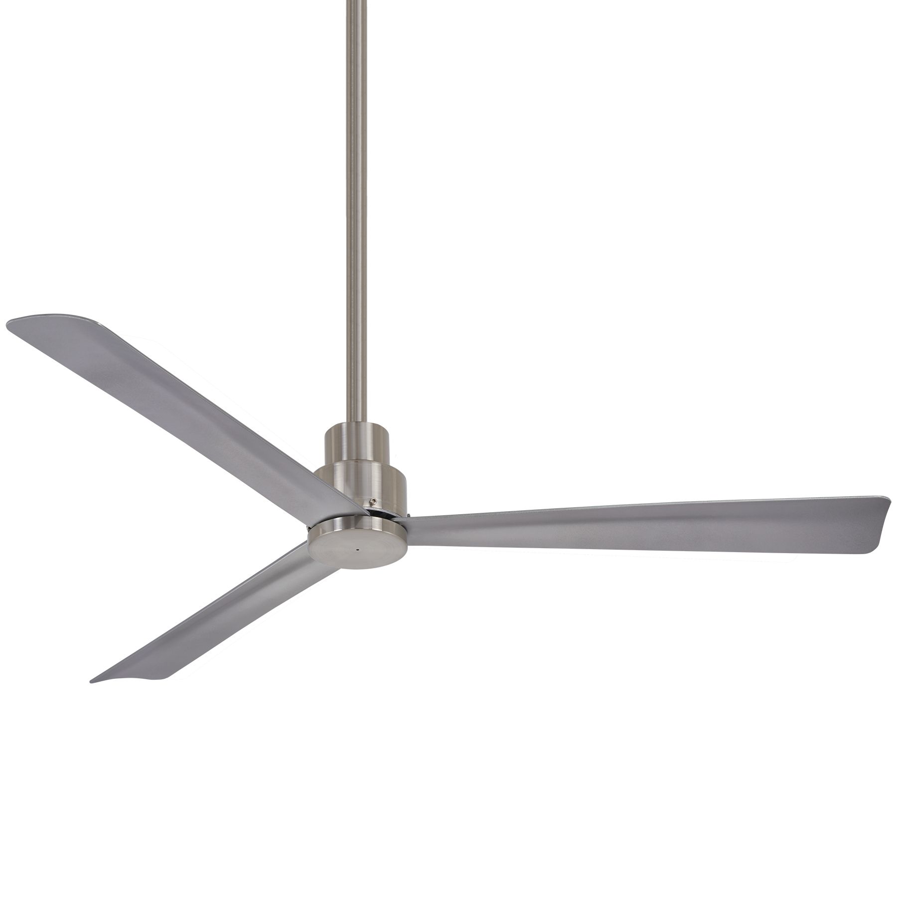 Silver ceiling fan with three gray blades.