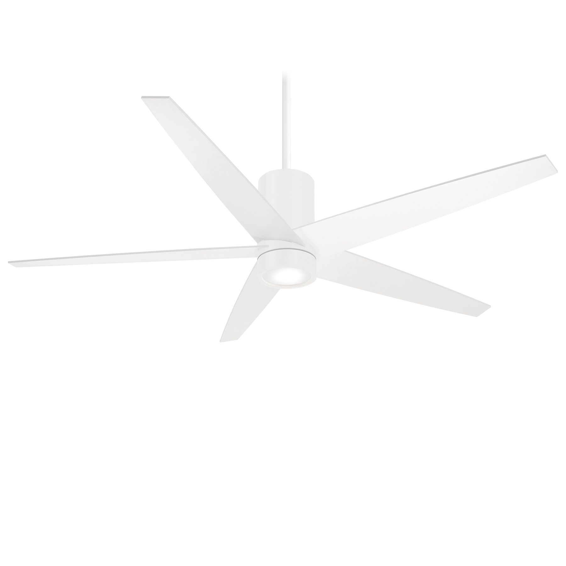 White ceiling fan with five blades and a central light.