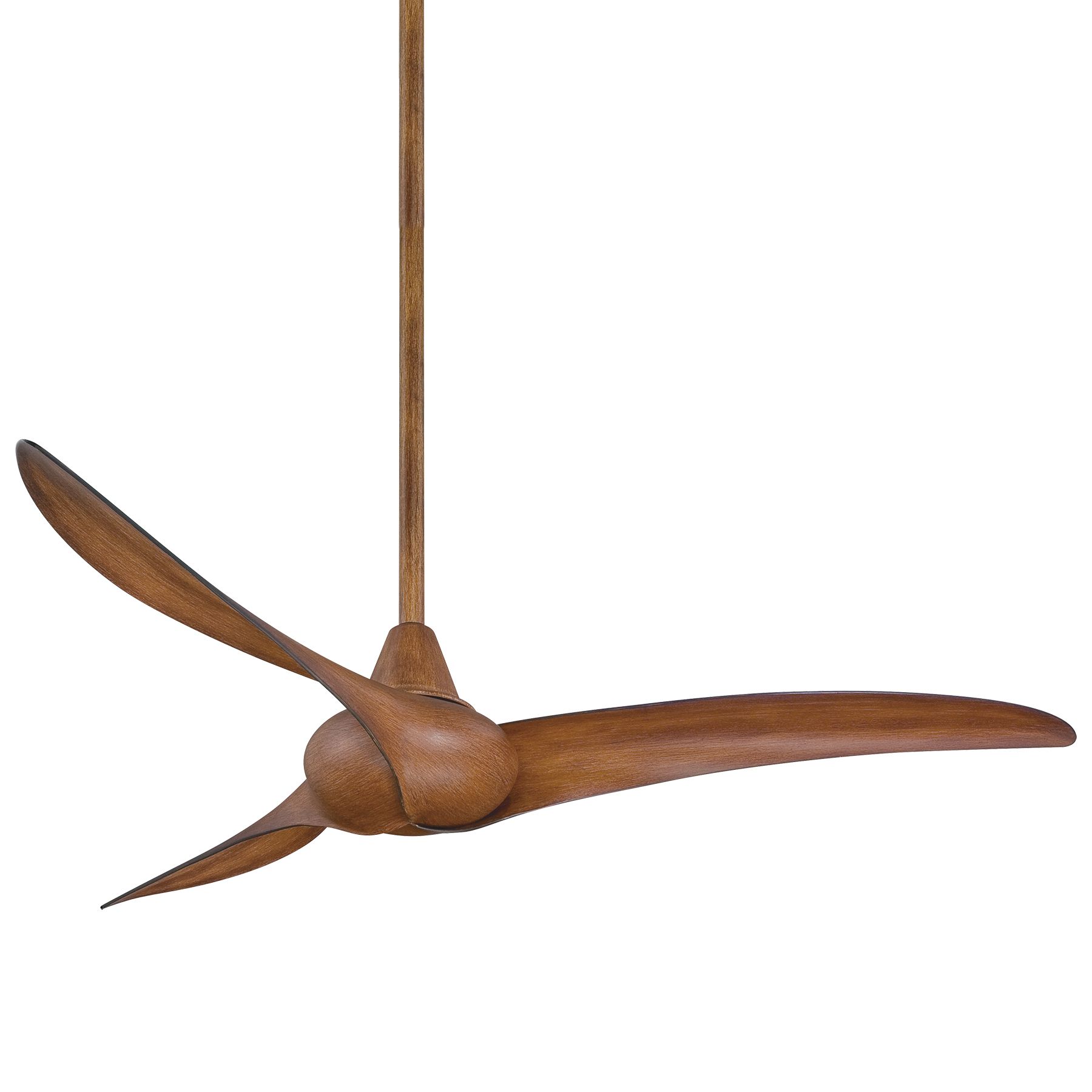 Wooden ceiling fan with three blades.