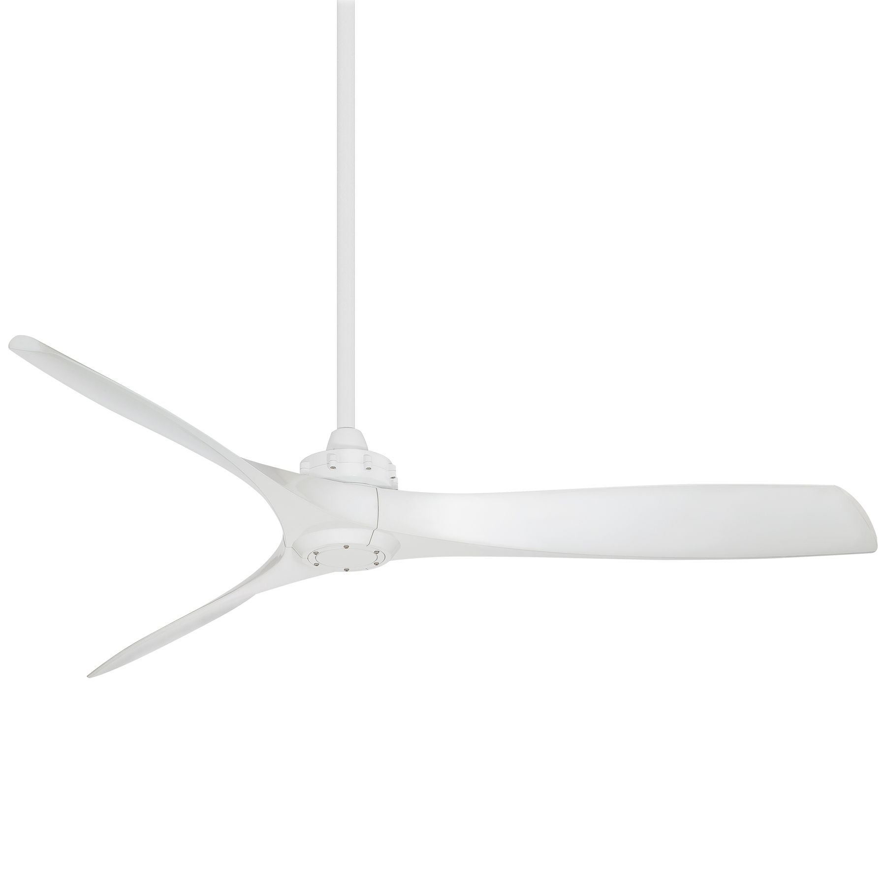 White ceiling fan with three blades.