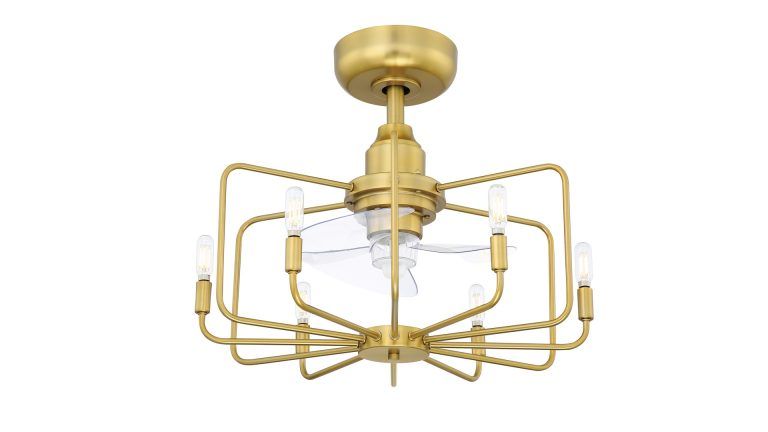 Gold ceiling fan with a light fixture.