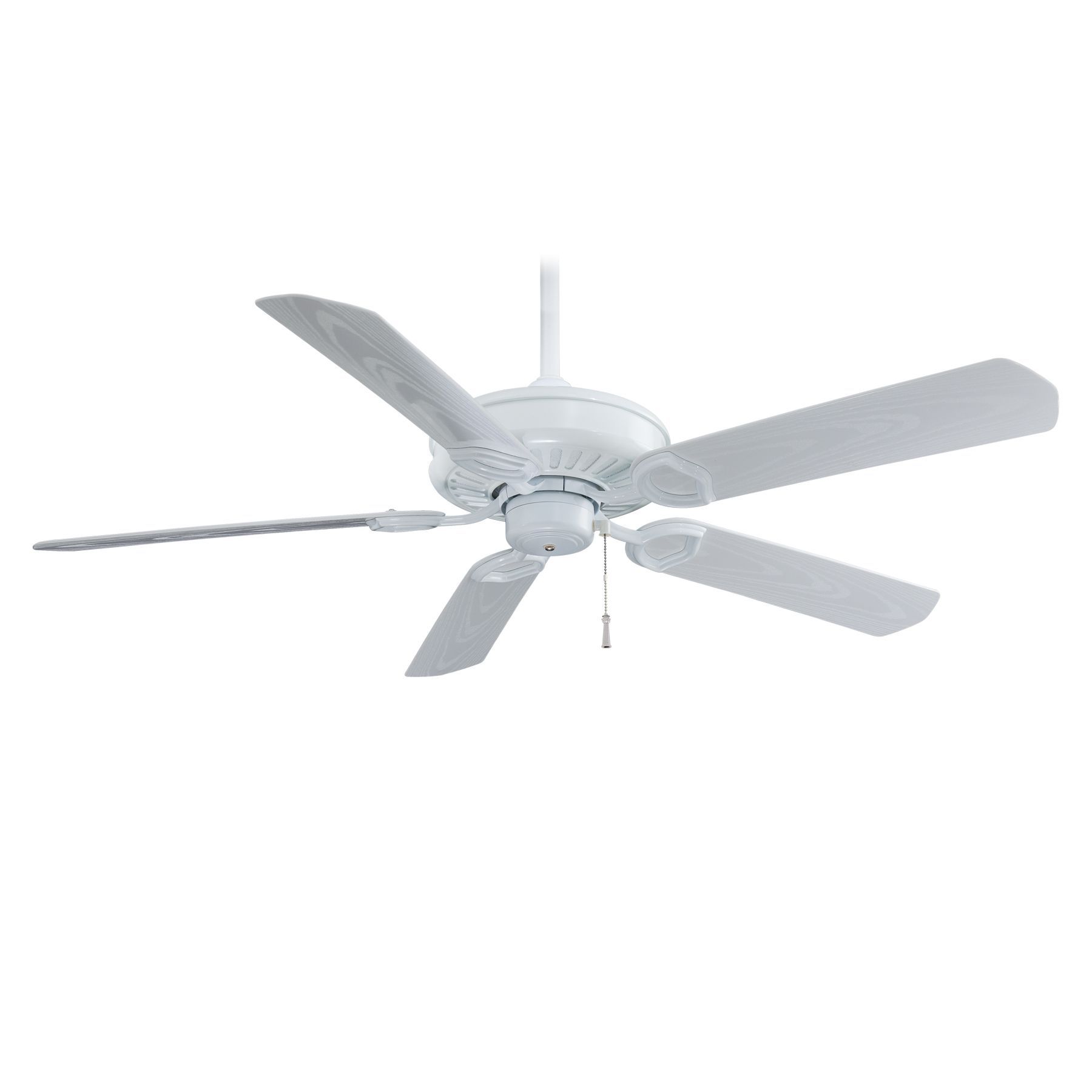 White ceiling fan with five blades.