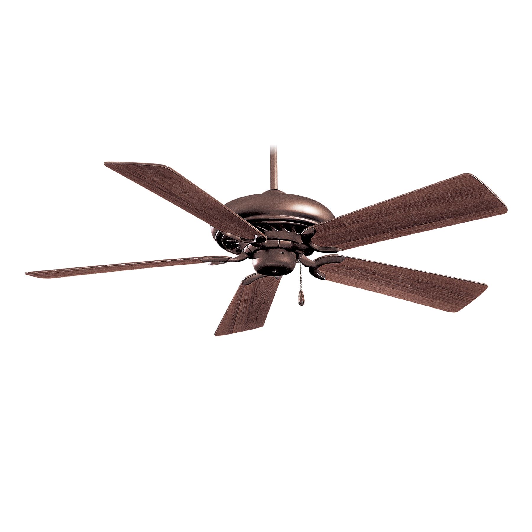 Bronze ceiling fan with five blades.