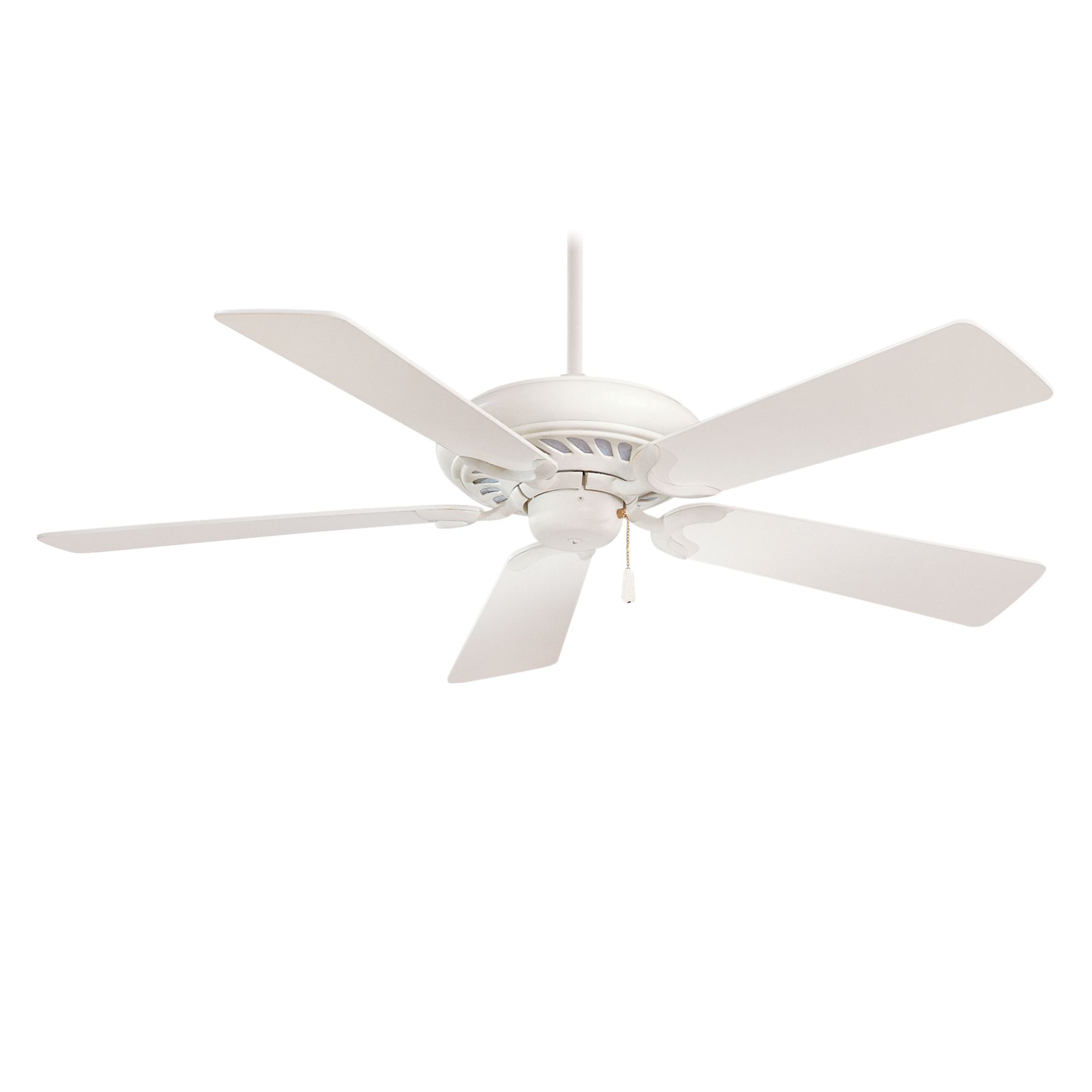 White ceiling fan with five blades.