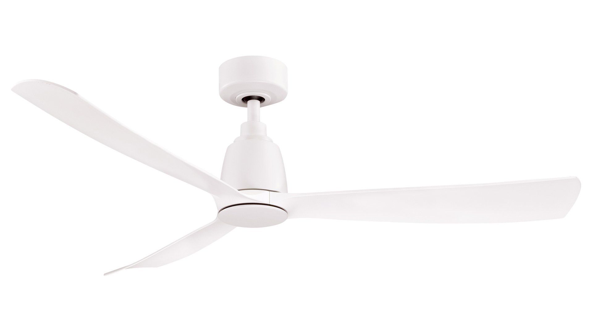 White ceiling fan with three blades.