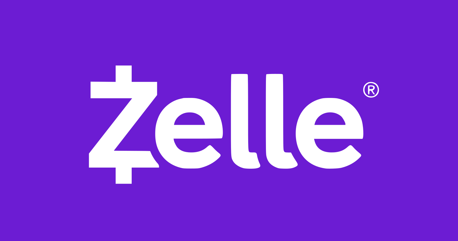 The Zelle logo, featuring white text on a solid purple background.