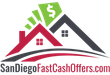 SanDiegoFastCashOffers.com logo with red and gray houses and green dollar sign