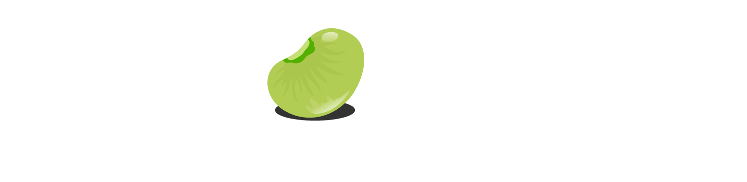 Green bean-shaped icon with a small dark shadow beneath it on a white background