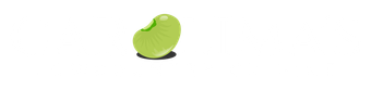 Green bean-shaped icon with a small dark shadow beneath it on a white background