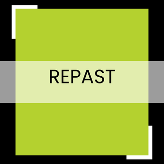Green square icon with a pale center band labeled “REPAST” in black text.