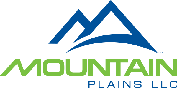 Logo of Mountain Plains LLC; blue mountain icon above green text.