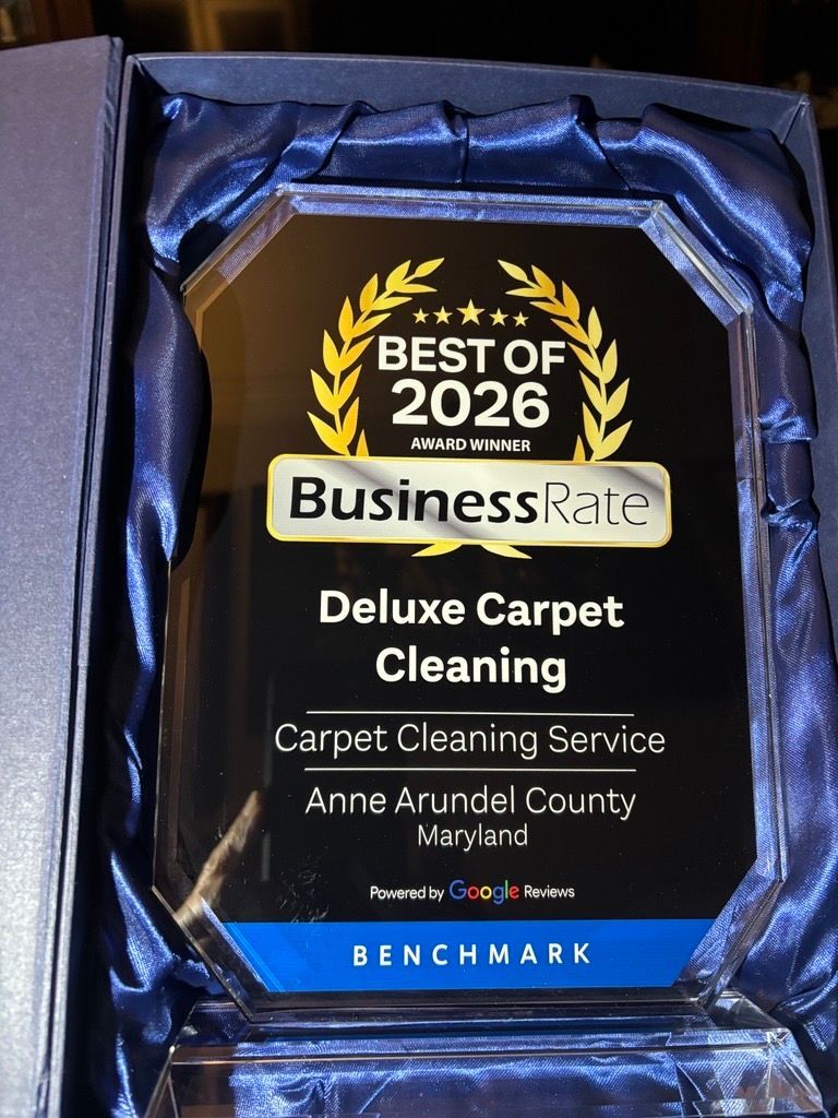 Business Rate 2026 Best of award plaque for Deluxe Carpet Cleaning, with blue border and black center.