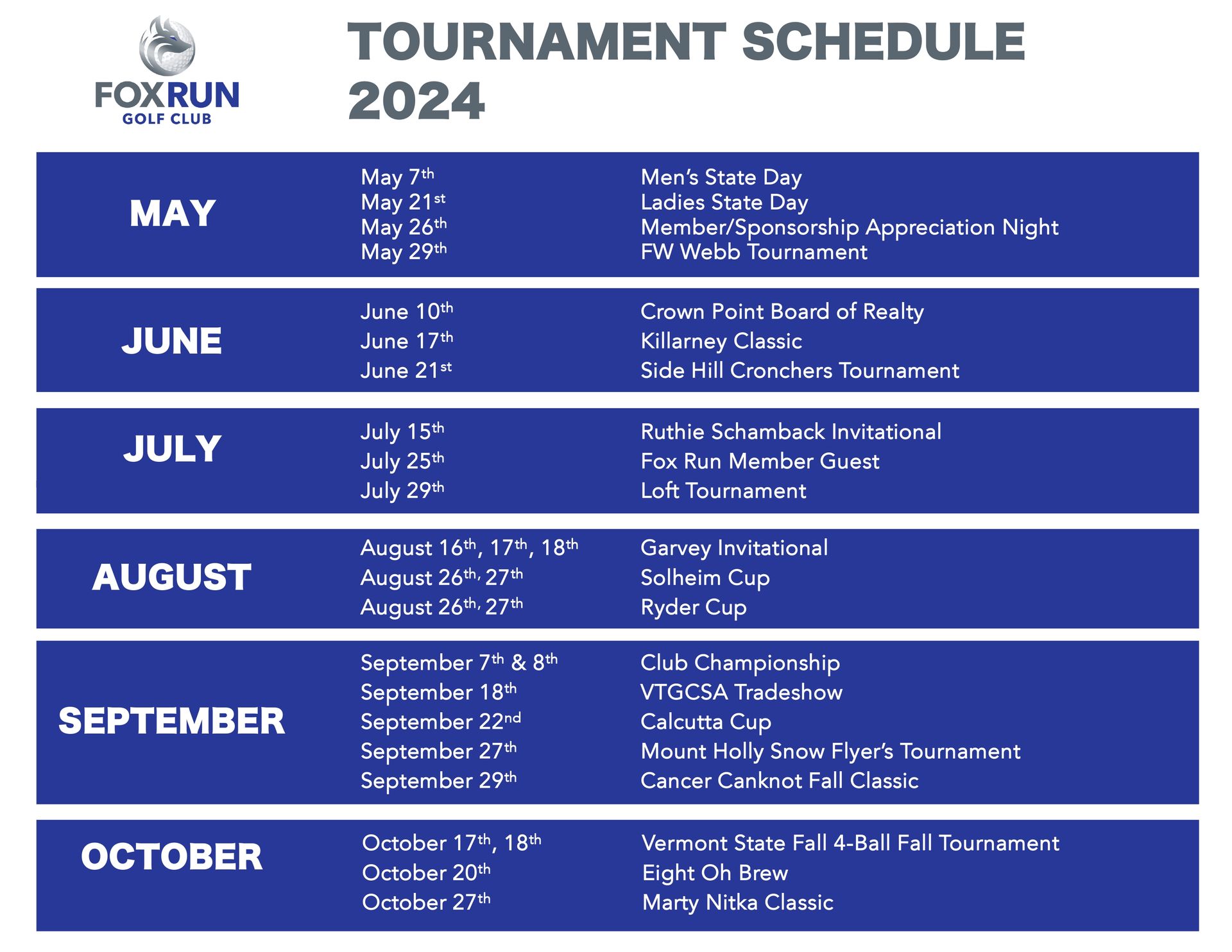 TOURNAMENT SCHEDULE Fox Run Golf tournament-schedule-fox-run-golf