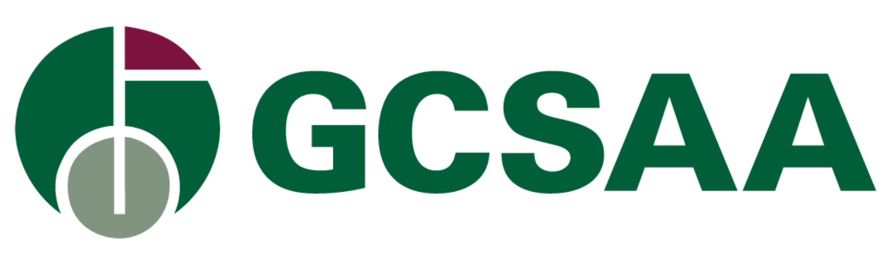The logo for gcsaa is green and white