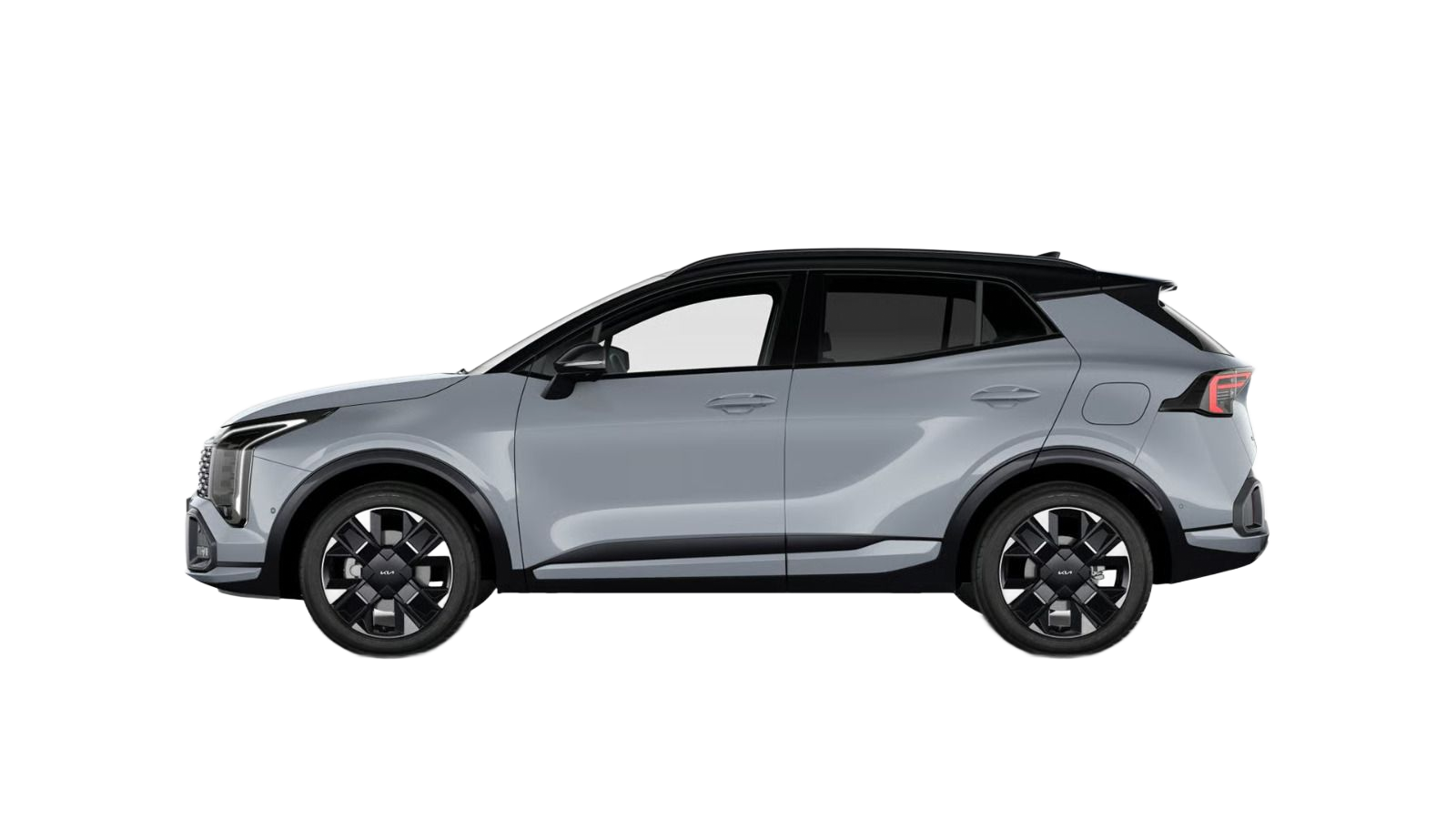 SUV grigio scuro su sfondo nero in studio, vista frontale a tre quarti, con griglia cromata e fari a LED.