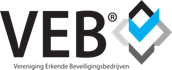 Een logo voor een bedrijf genaamd veb met een blauw vinkje.