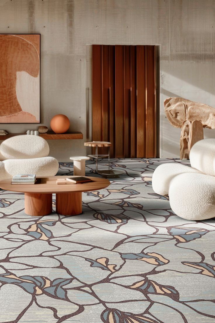 Modern Living Room With Patterned Rug And A Wooden Coffee Table — Everyday Interiors in Helensburgh, NSW