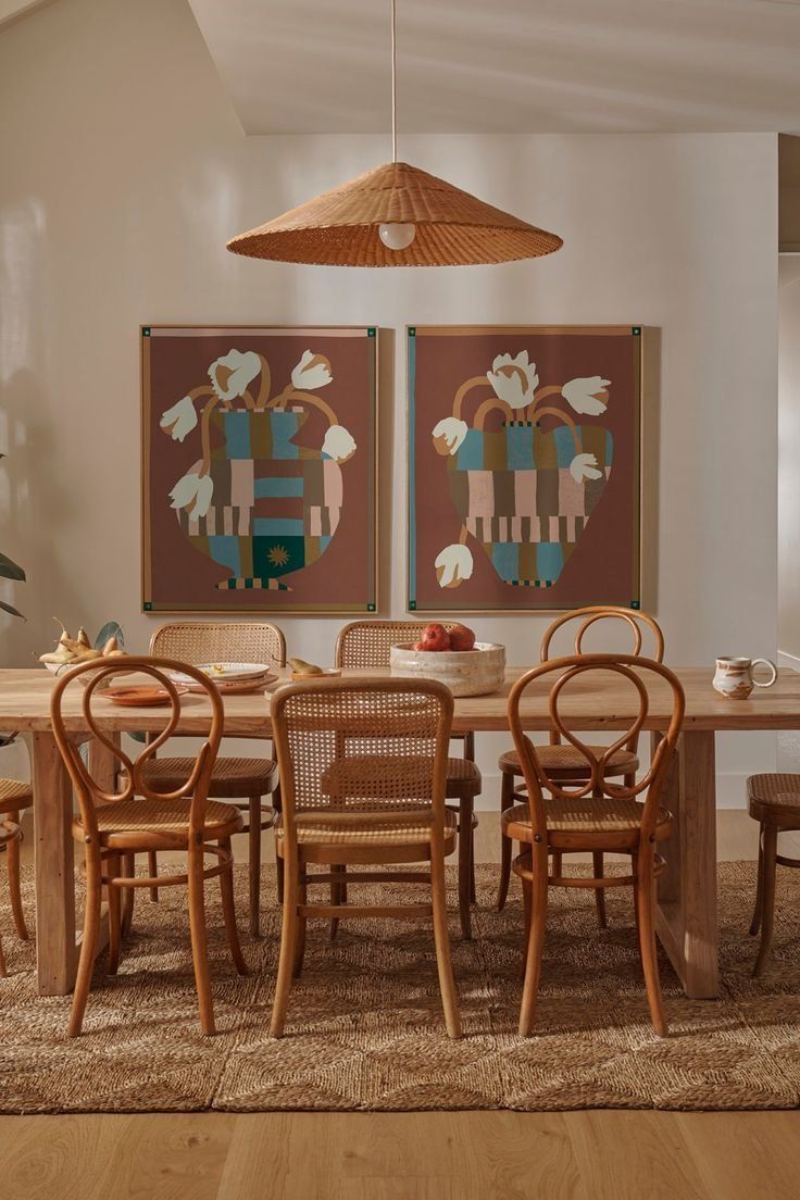 Warm Dining Room With A Wooden Table, Rattan Chairs — Everyday Interiors in Helensburgh, NSW