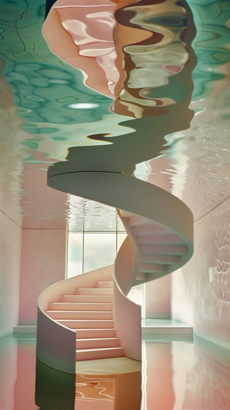 Spiral Staircase Under A Wavy Mirrored Ceiling — Everyday Interiors in Helensburgh, NSW