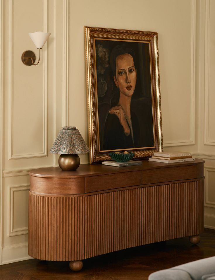 Framed Portrait On A Wooden Sideboard In A Cream Paneled Room — Everyday Interiors in Helensburgh, NSW