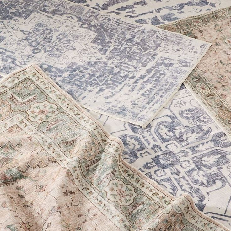 Layered Vintage Patterned Rugs In Muted Blue, Cream, And Beige Tones — Everyday Interiors in Helensburgh, NSW