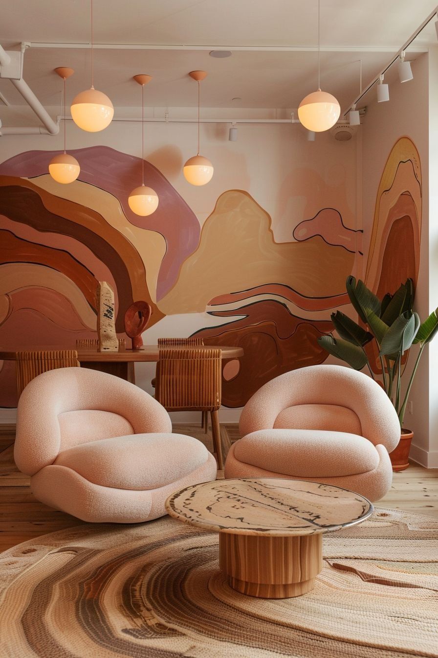Stylish Lounge With Peach Chairs And A Round Coffee Table — Everyday Interiors in Helensburgh, NSW
