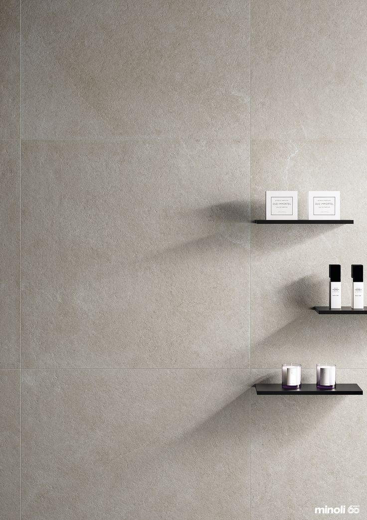 Minimal Beige Tiled Wall With Three Floating Shelves — Everyday Interiors in Helensburgh, NSW