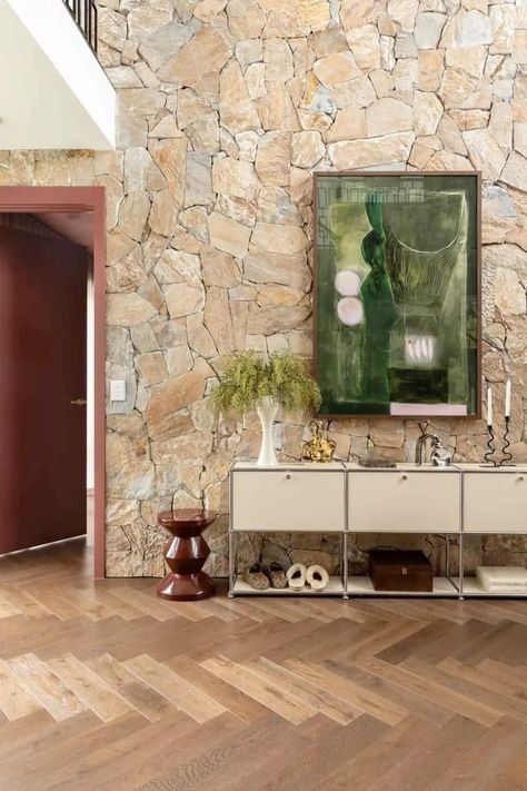 Modern Living Room With Stone Accent Wall And An Abstract Painting — Everyday Interiors in Helensburgh, NSW