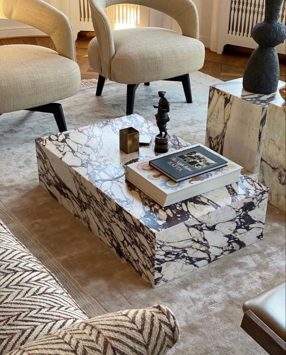 Modern Living Room With Marble Coffee Table And A Beige Chairs — Everyday Interiors in Helensburgh, NSW