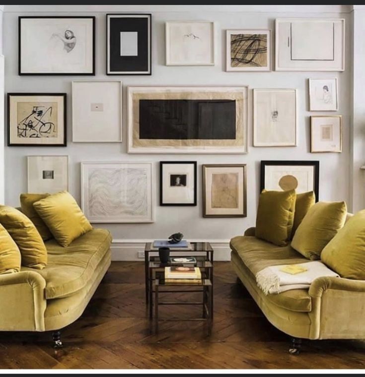 Living Room With Mustard Yellow Sofas And A Dark Wood Coffee Table — Everyday Interiors in Helensburgh, NSW