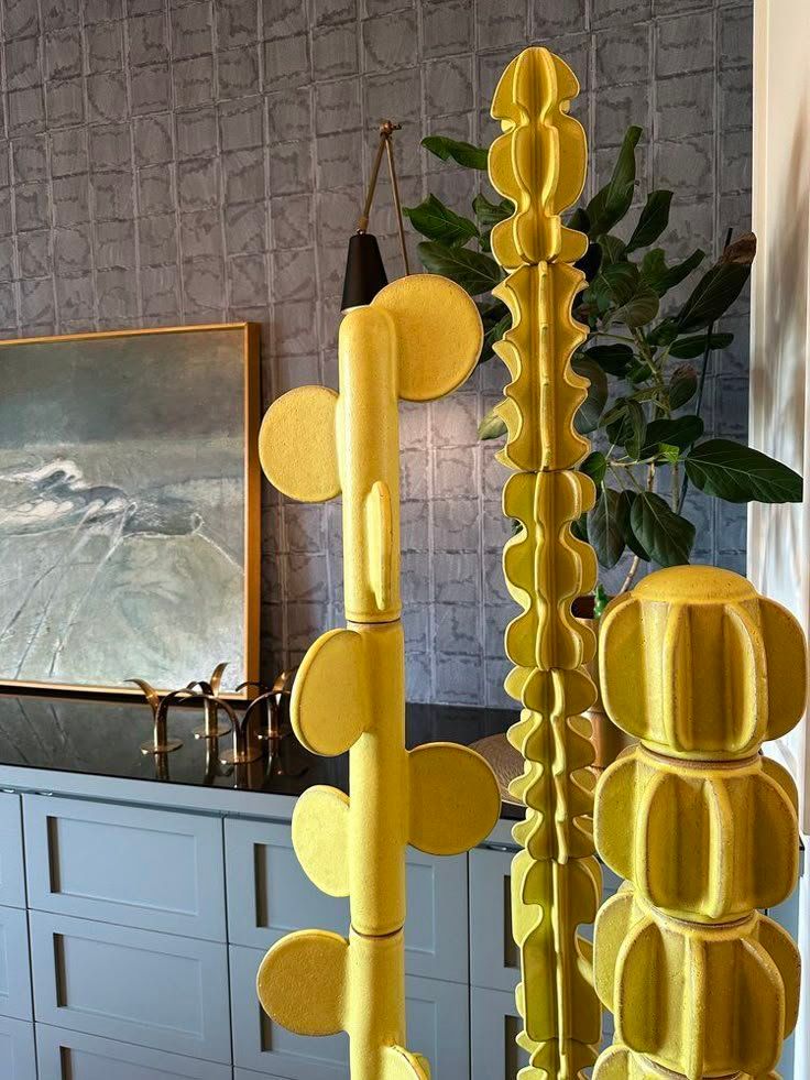 Yellow Sculptural Lamps In A Room With A Blue Cabinet — Everyday Interiors in Helensburgh, NSW