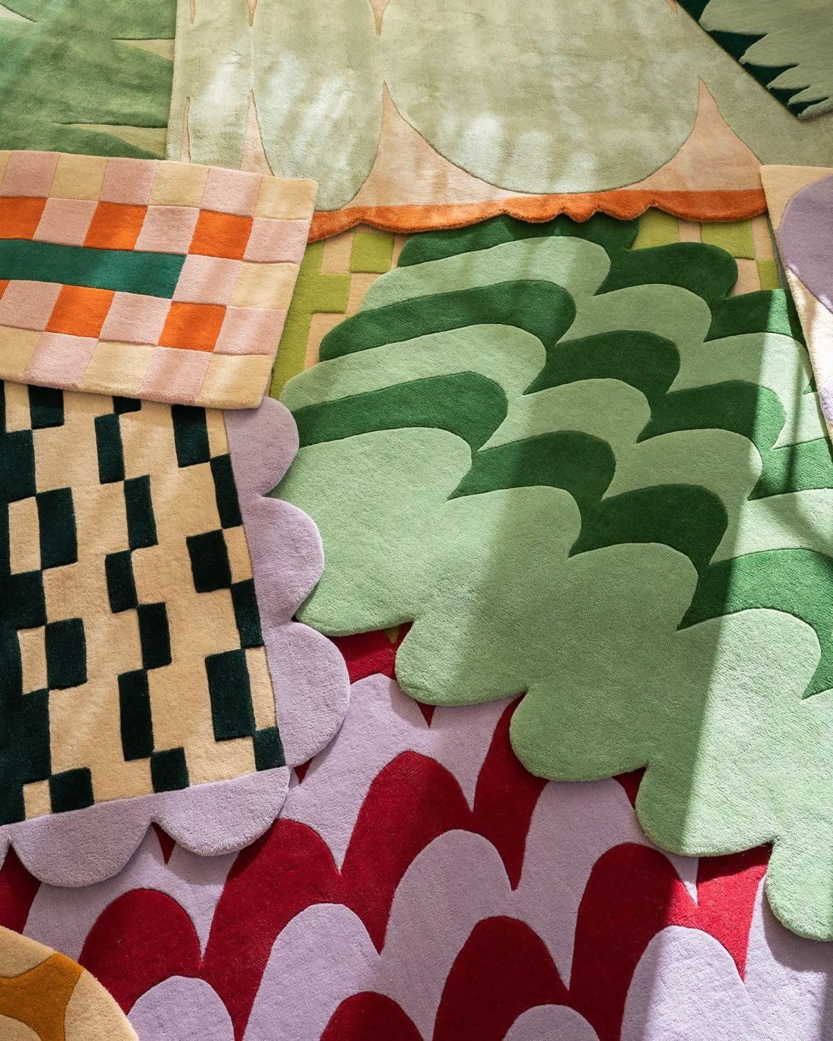 Abstract Textile Patterns With Overlapping Scalloped Shapes In Green — Everyday Interiors in Helensburgh, NSW